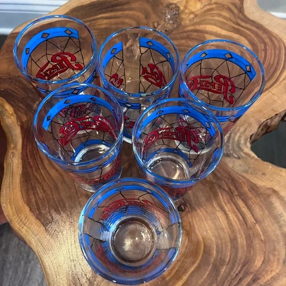 Vintage 1970s Pepsi-Cola Tiffany Stained Glass Inspired Glassware Set of 6 - Picture 9 of 9